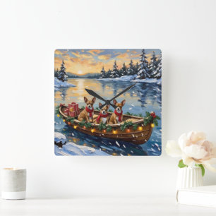 Chihuahua Christmas Boat Holiday Square Wall Clock