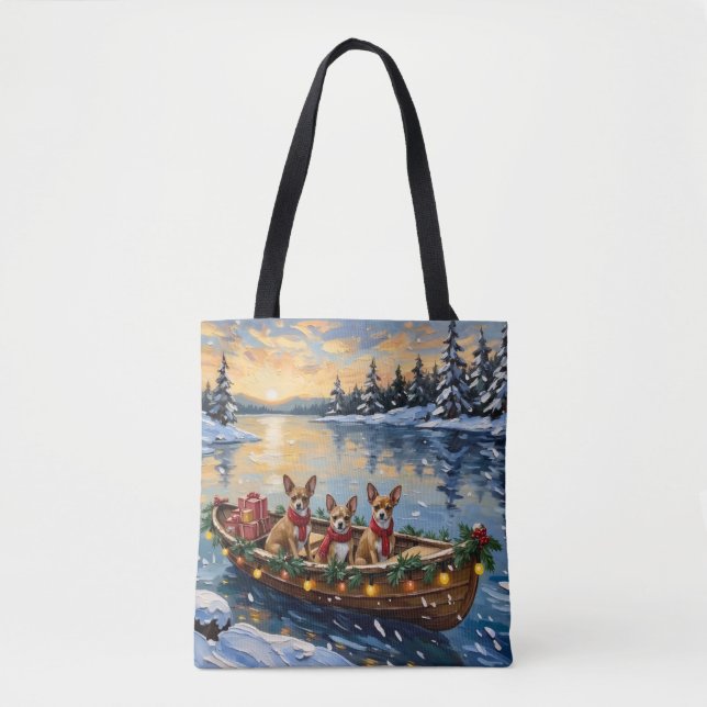 Chihuahua Christmas Boat Holiday Tote Bag (Front)