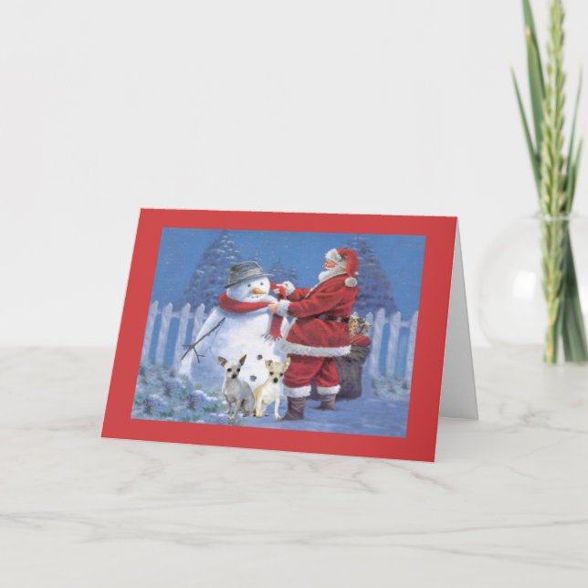 Chihuahua Christmas Card Santa and Snowman (Front)