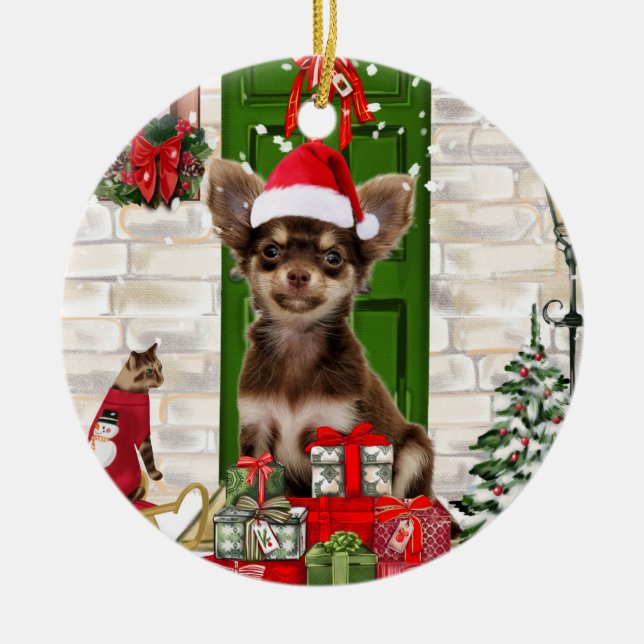 Chihuahua Christmas Ceramic Ornament (Front)