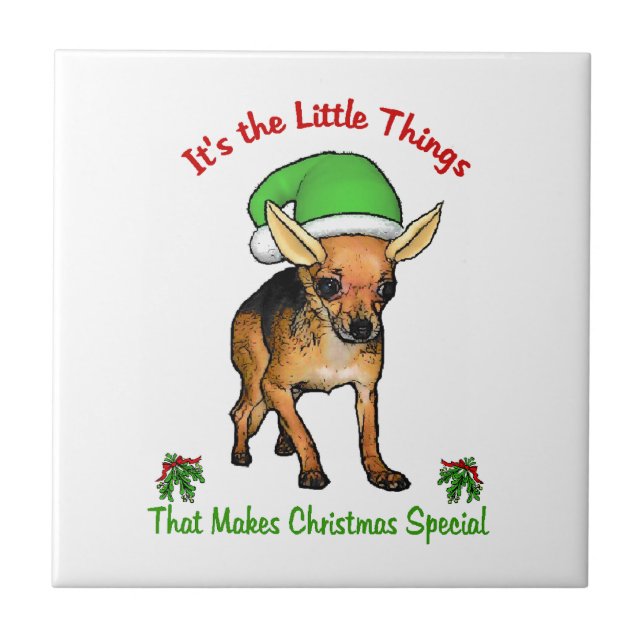 Chihuahua Christmas Ceramic Tile (Front)