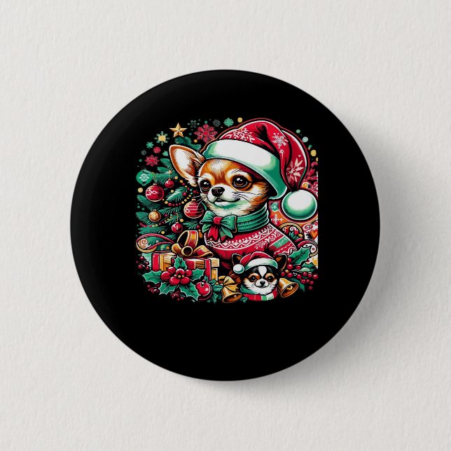 Chihuahua Christmas Cheer! Classic T-Shirt 6 Cm Round Badge (Front)