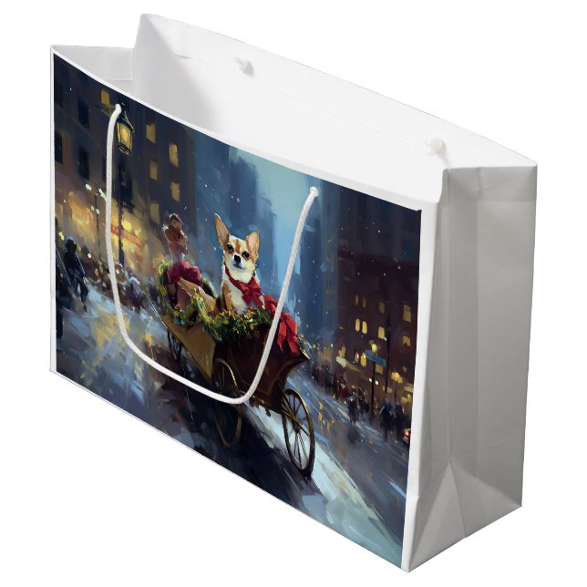 chihuahua Christmas Festive Season Large Gift Bag (Front Angled)