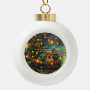 Chihuahua Christmas Festive Voyage Ceramic Ball Christmas Ornament
