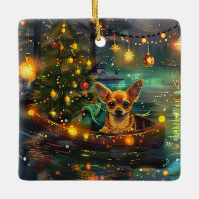 Chihuahua Christmas Festive Voyage Ceramic Ornament (Front)