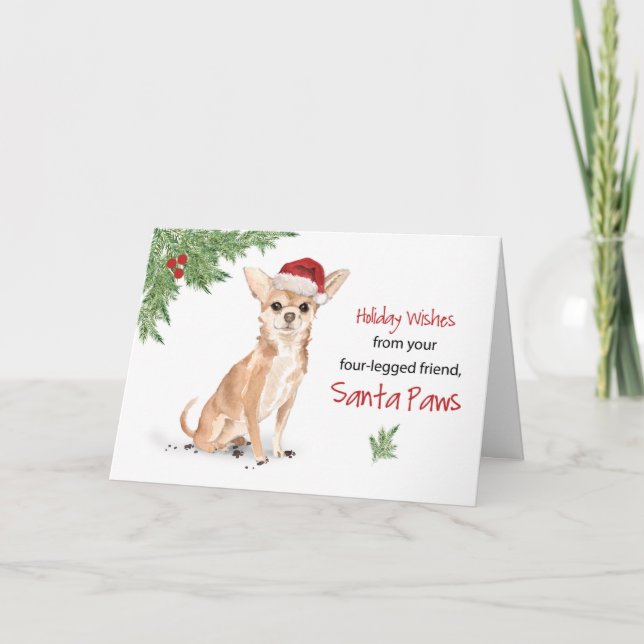 Chihuahua Christmas From Dog in Funny Santa Hat Card (Front)