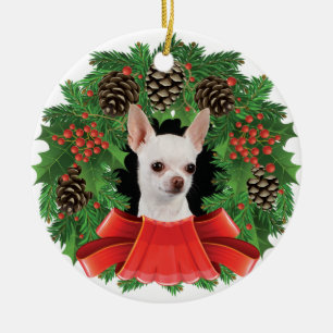 Chihuahua Christmas Holiday Wreath Ceramic Tree Decoration