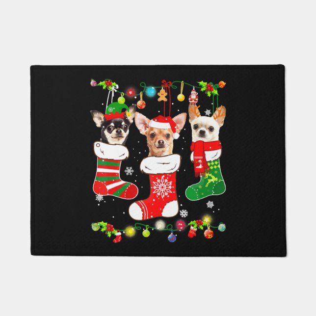 Chihuahua Christmas Lights Doormat (Front)