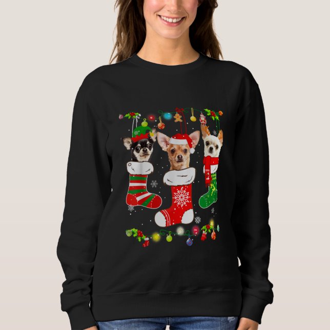 chihuahua christmas lights gift funny xmas dog lov sweatshirt (Front)