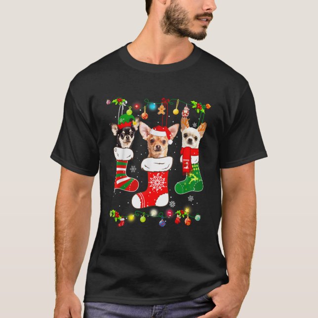 Chihuahua Christmas Lights Gift Funny Xmas Dog Lov T-Shirt (Front)