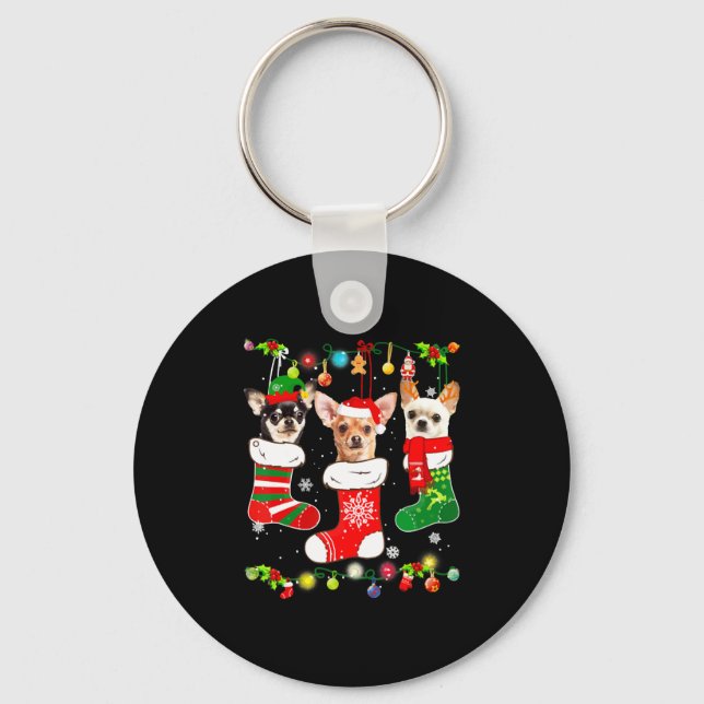 Chihuahua Christmas Lights Key Ring (Front)