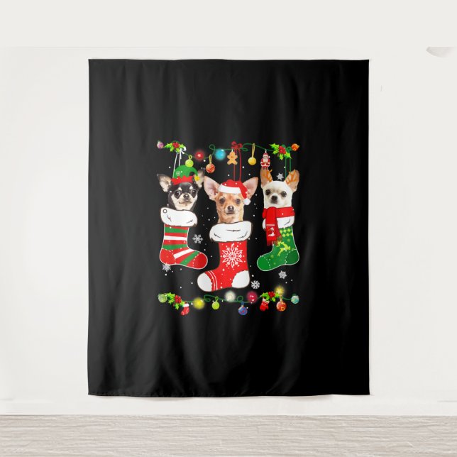 Chihuahua Christmas Lights Tapestry (Front)