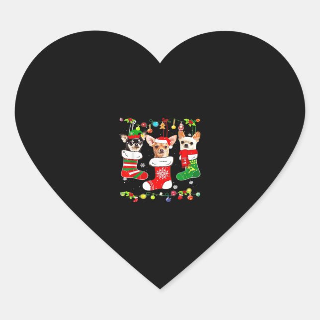 Chihuahua Christmas Lights Xmas Dog Classic T-Shir Heart Sticker (Front)