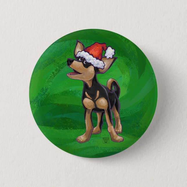 Chihuahua Christmas On Green 6 Cm Round Badge (Front)