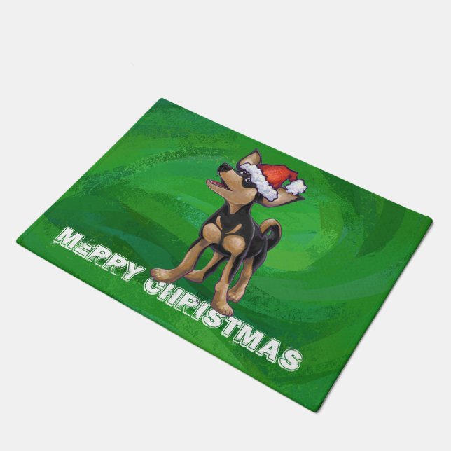 Chihuahua Christmas On Green Doormat (Angled)