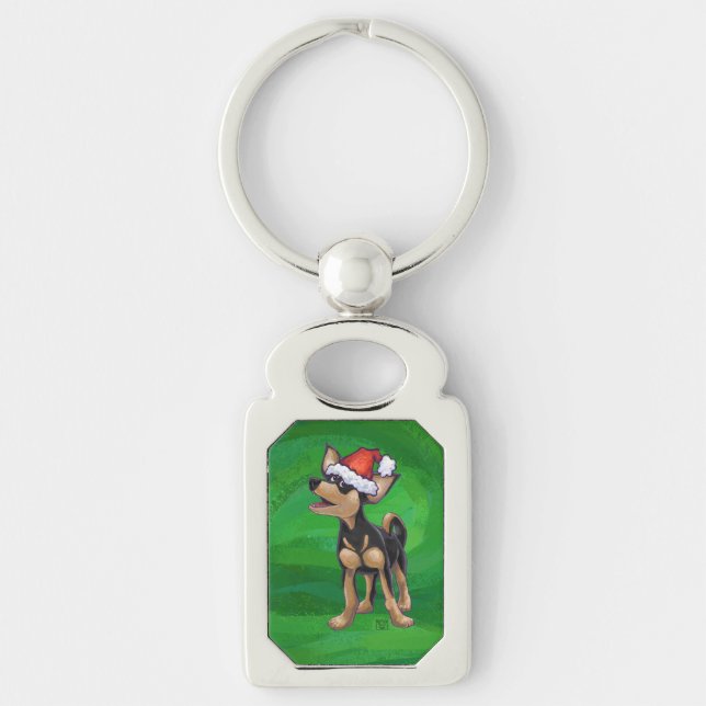 Chihuahua Christmas On Green Key Ring (Front)