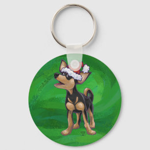 Chihuahua Christmas On Green Key Ring