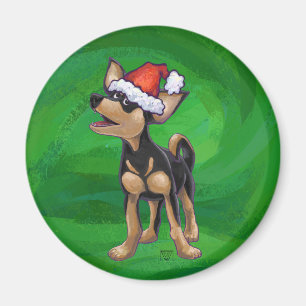 Chihuahua Christmas On Green Magnet