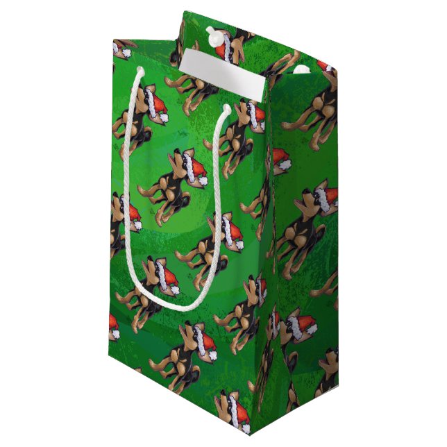 Chihuahua Christmas On Green Small Gift Bag (Front Angled)