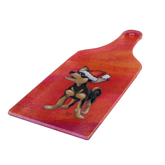 Chihuahua Christmas On Red Cutting Board (Corner)