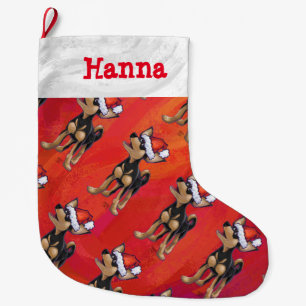 Chihuahua Christmas On Red Large Christmas Stocking