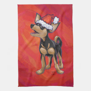 Chihuahua Christmas On Red Tea Towel