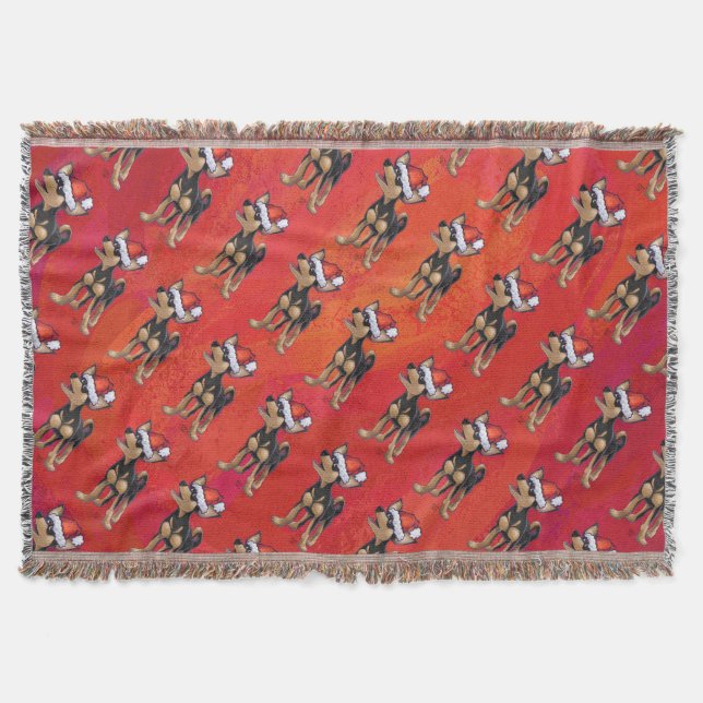 Chihuahua Christmas On Red Throw Blanket (Front)
