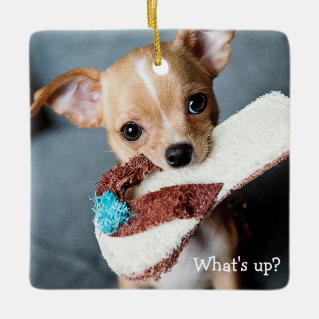 Chihuahua Christmas Ornament Square Personalised (Front)