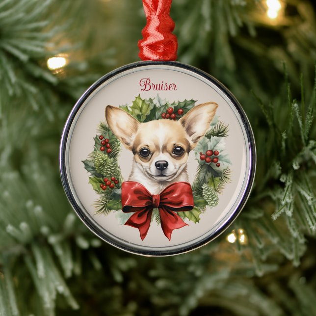Chihuahua Christmas Pet Memorial Dog Breed Metal Ornament (Tree)