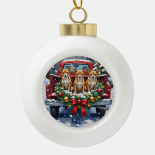 Chihuahua Christmas Red Truck Holiday Ceramic Ball Christmas Ornament
