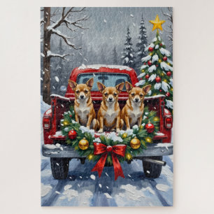 Chihuahua Christmas Red Truck Holiday Jigsaw Puzzle