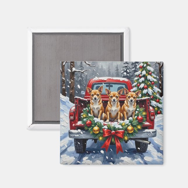 Chihuahua Christmas Red Truck Holiday Magnet (Front/Back)