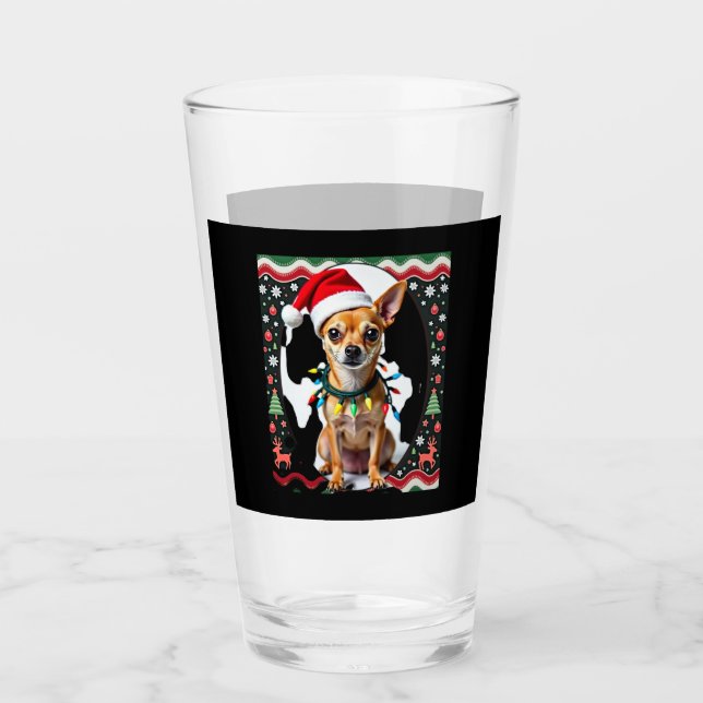 Chihuahua Christmas Santa Ugly Sweater Dog Lover X Glass (Front)