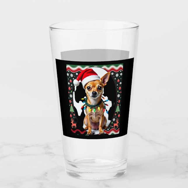 Chihuahua Christmas Santa Ugly Sweater Dog Lover X Glass (Front)