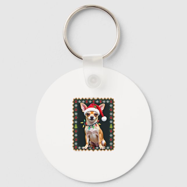 Chihuahua Christmas Santa Ugly Sweater Dog Lover X Key Ring (Front)