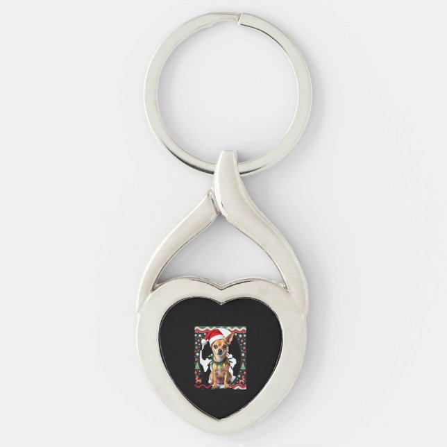 Chihuahua Christmas Santa Ugly Sweater Dog Lover X Key Ring (Front)