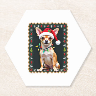 Chihuahua Christmas Santa Ugly Sweater Dog Lover X Paper Coaster
