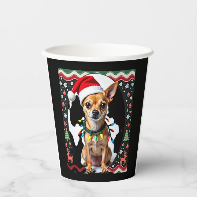 Chihuahua Christmas Santa Ugly Sweater Dog Lover X Paper Cups (Front)