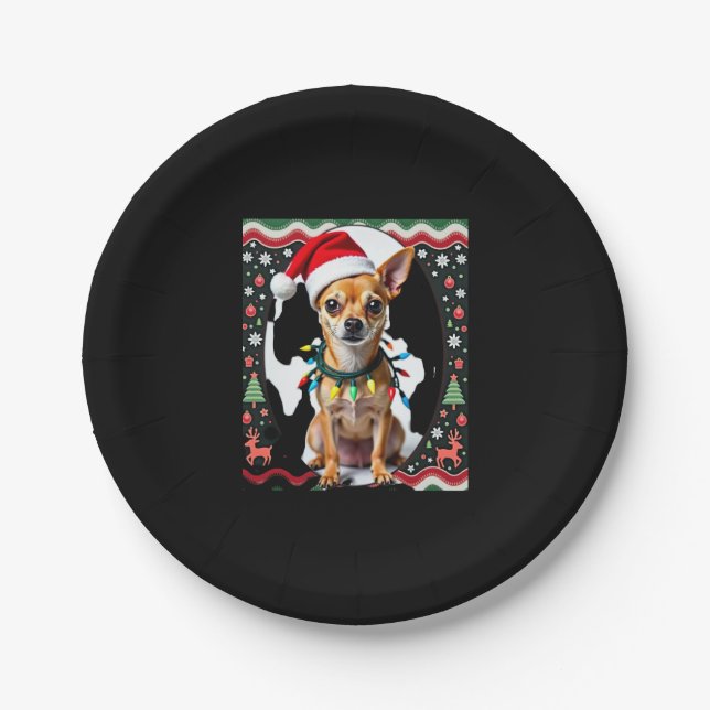 Chihuahua Christmas Santa Ugly Sweater Dog Lover X Paper Plate (Front)