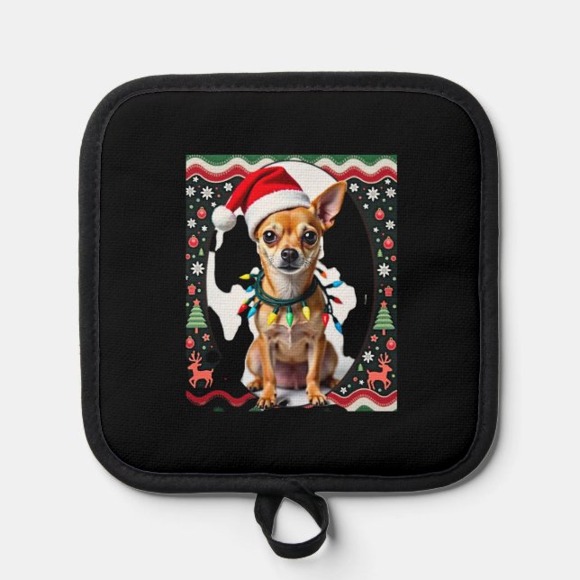 Chihuahua Christmas Santa Ugly Sweater Dog Lover X Pot Holder (Front)