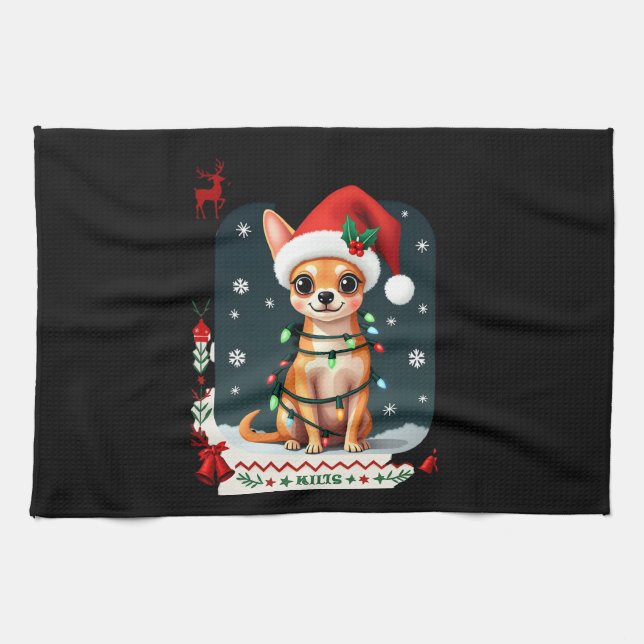 Chihuahua Christmas Santa Ugly Sweater Dog Lover X Tea Towel (Horizontal)