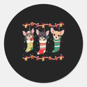 Chihuahua Christmas Socks Lights Funny Xmas Dog Lo Classic Round Sticker