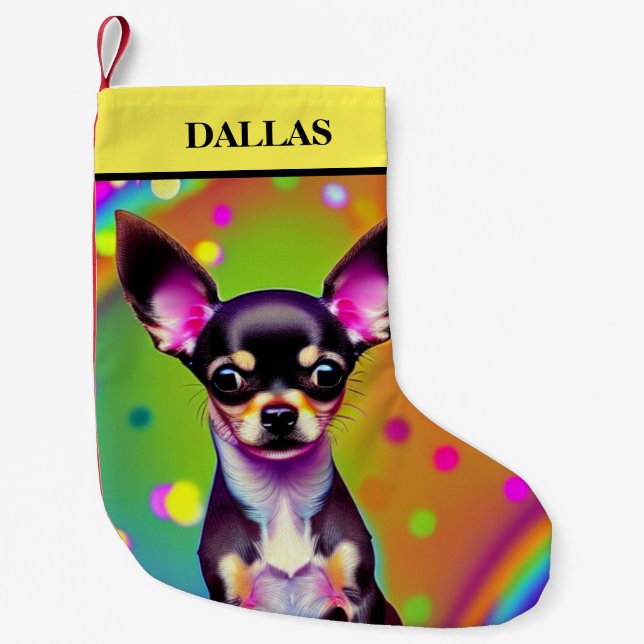 CHIHUAHUA Christmas Stocking with name. (Front)