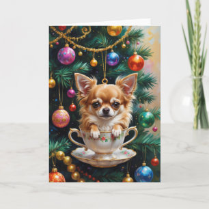 Chihuahua Christmas Teacup Ornament Art Card