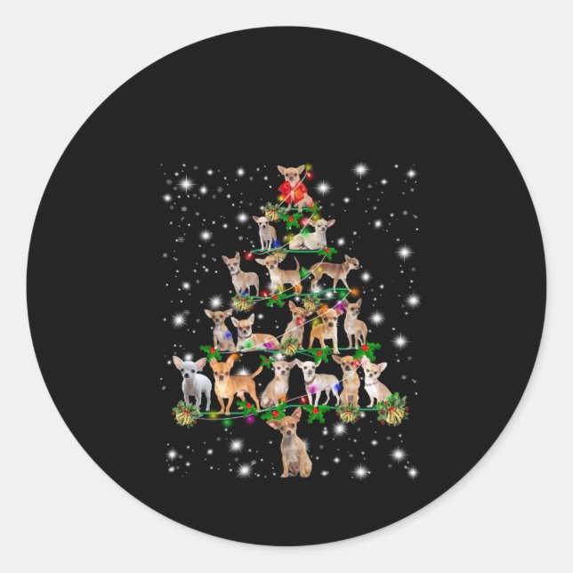 Chihuahua Christmas Tree Covered By Flashlight Classic Round Sticker (Front)