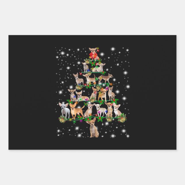 Chihuahua Christmas Tree Covered By Flashlight Wrapping Paper Sheet (Front)