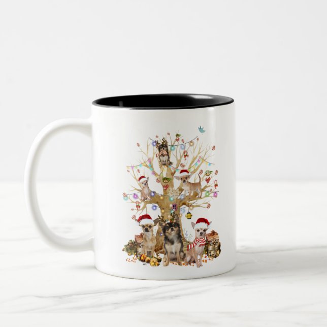 Chihuahua christmas tree ornament dog lover Two-Tone coffee mug (Left)