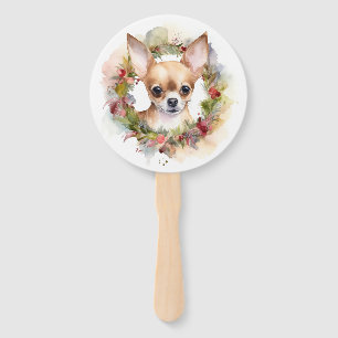 Chihuahua Christmas Wreath Festive Pup Hand Fan