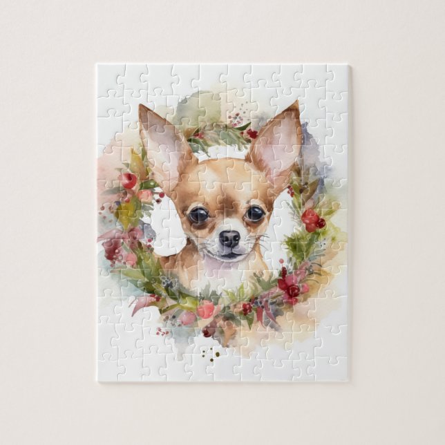 Chihuahua Christmas Wreath Festive Pup Jigsaw Puzzle (Vertical)
