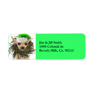 Chihuahua Christmas Wreath & Hat Return Address Label